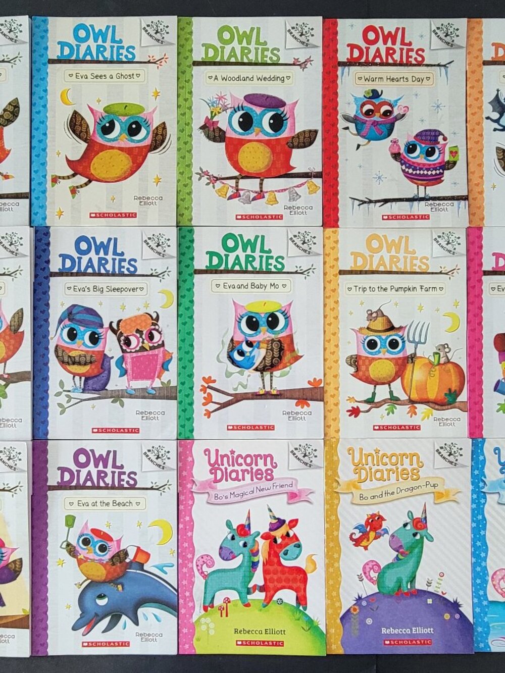OWL DIARIES AND UNICORN DIARIES BOOKS MIXED LOT OF 15 BRANCHES SCHOLASTIC ELLIOT